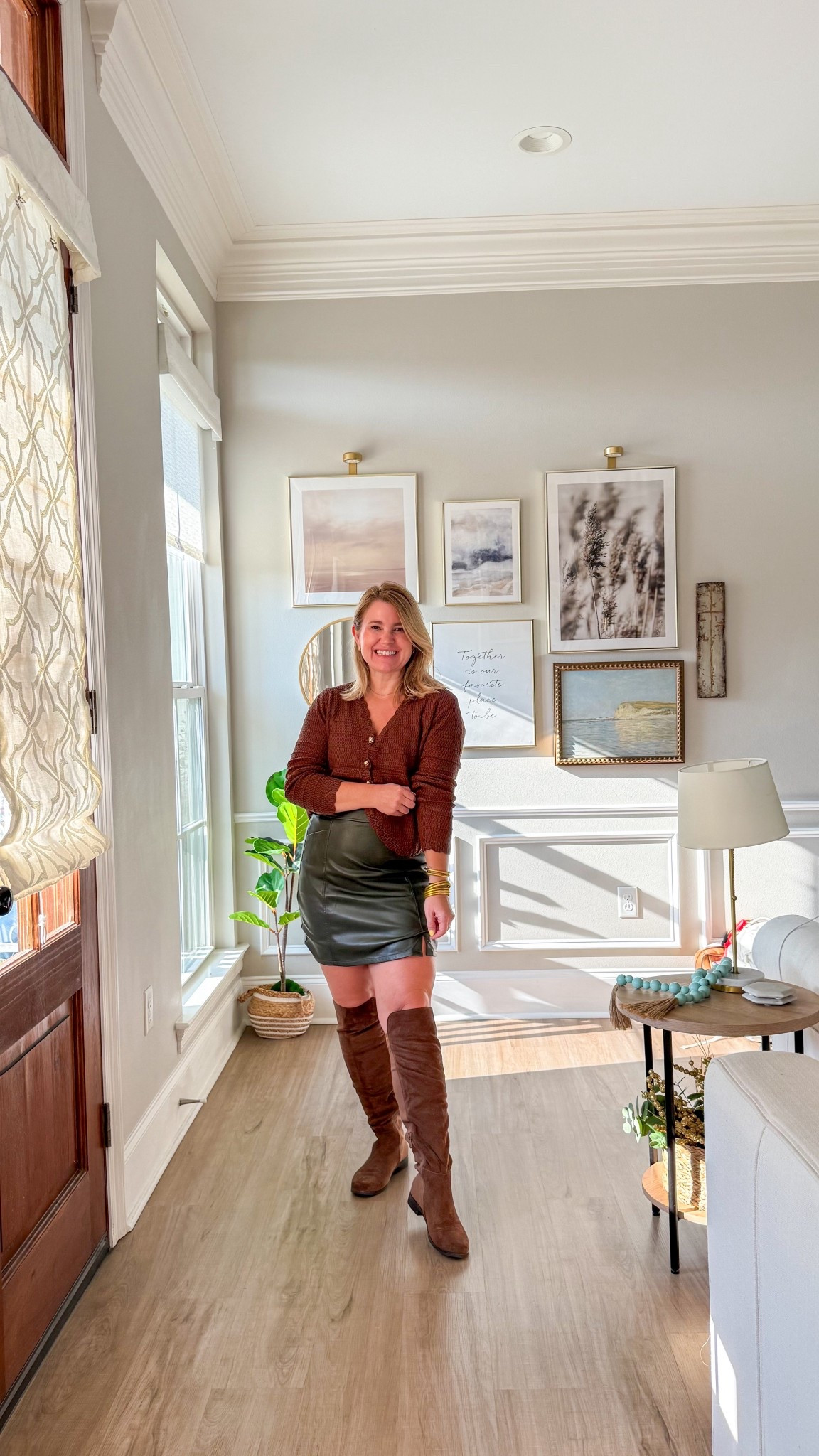 Transition outfit for this fall? Got you covered with this cute sweater that is available in multiple colors! Pairing it with a white bodysuit, faux leather skirt, and OTK boots 🫶🏻

#LTKSeasonal #LTKFindsUnder50 #LTKOver40