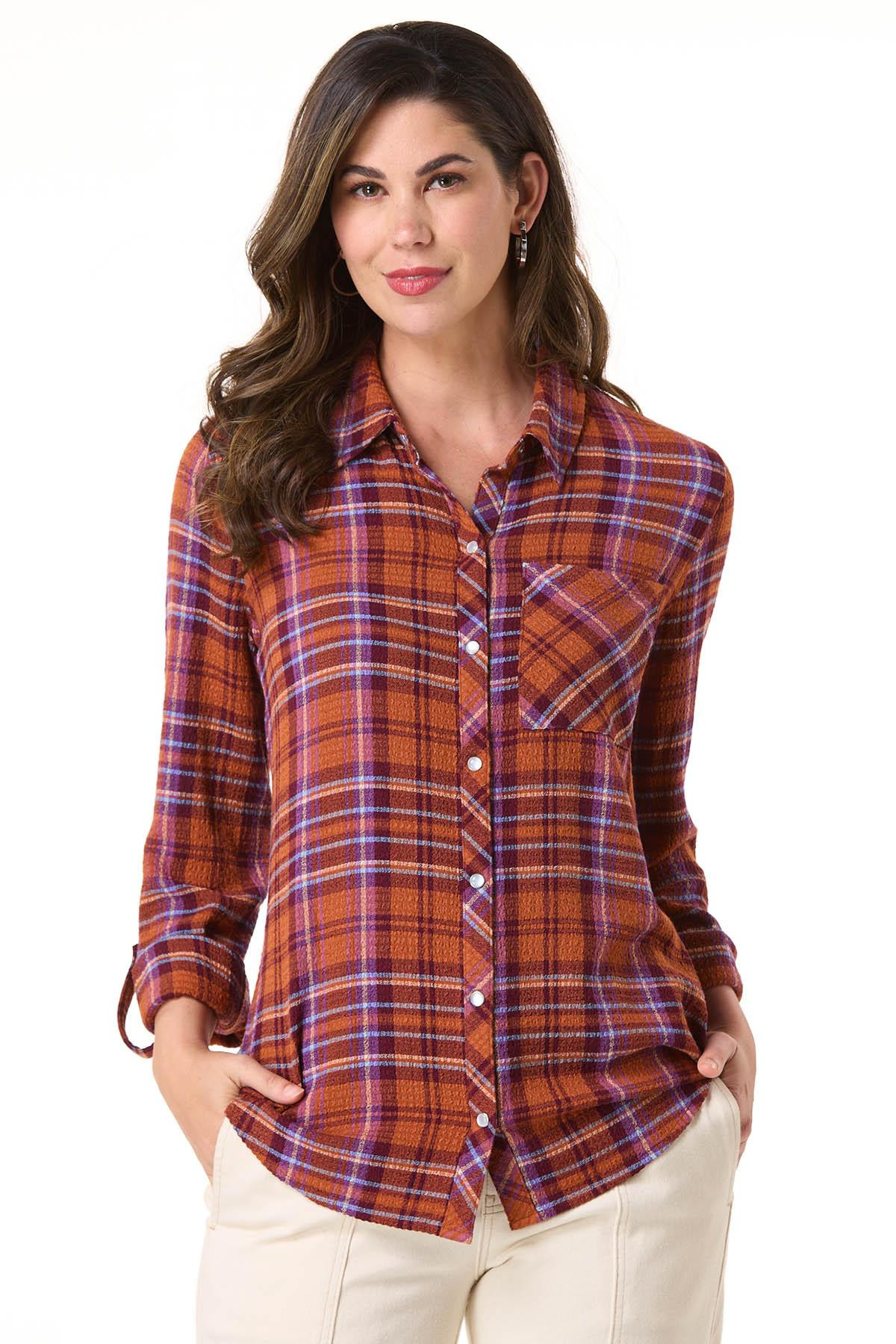 Plaid Snap Front Tunic | Cato Fashions