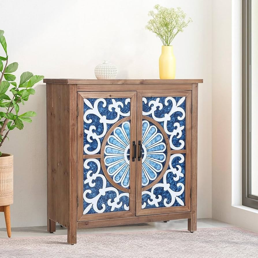 MFSTUDIO Accent Storage Cabinet with 2 Doors, Wood Distressed Porcelain Front Buffet Sideboard St... | Amazon (US)