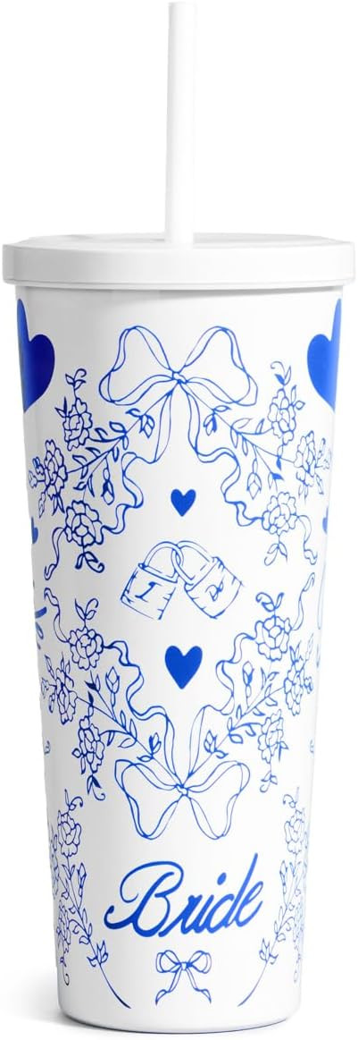 xo, Fetti White + Blue Bride Tumbler, 24 oz. | Bachelorette Supplies, Wedding Morning Drinkware, ... | Amazon (US)