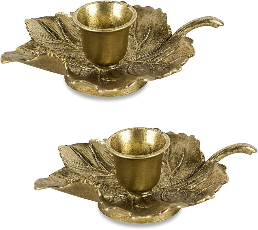 NIKKY HOME Vintage Gold Leaf Taper Candlestick Holders Set of 2, Fall Decor | Amazon (US)