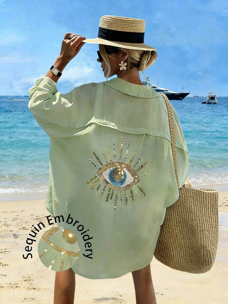 Vaclyn Women's Casual Eye Print Single-Breasted Shirt Dress | SHEIN