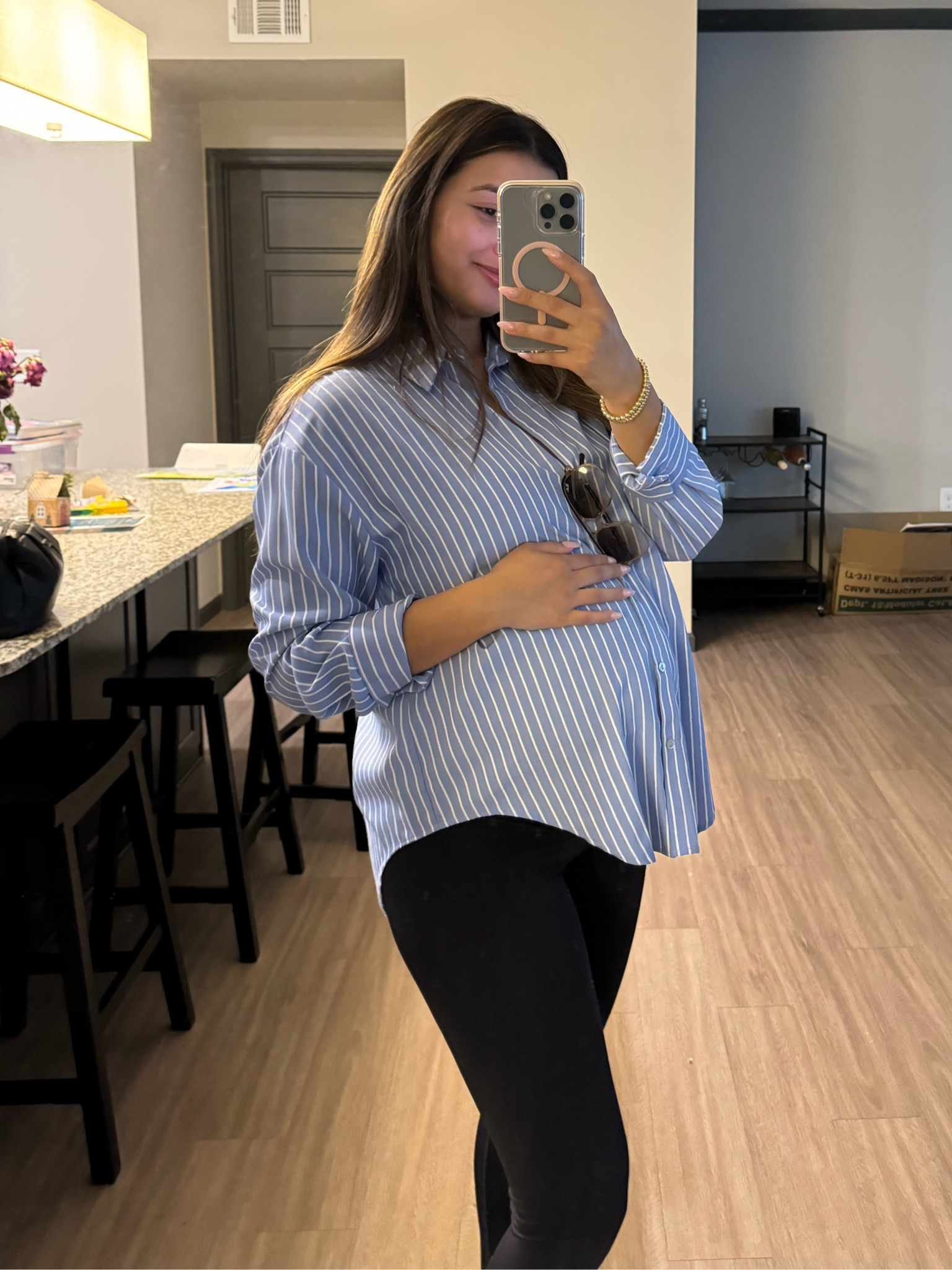 Zara button down + Aerie leggings. Bump friendly and perfect for spring! 

#LTKbump #LTKworkwear