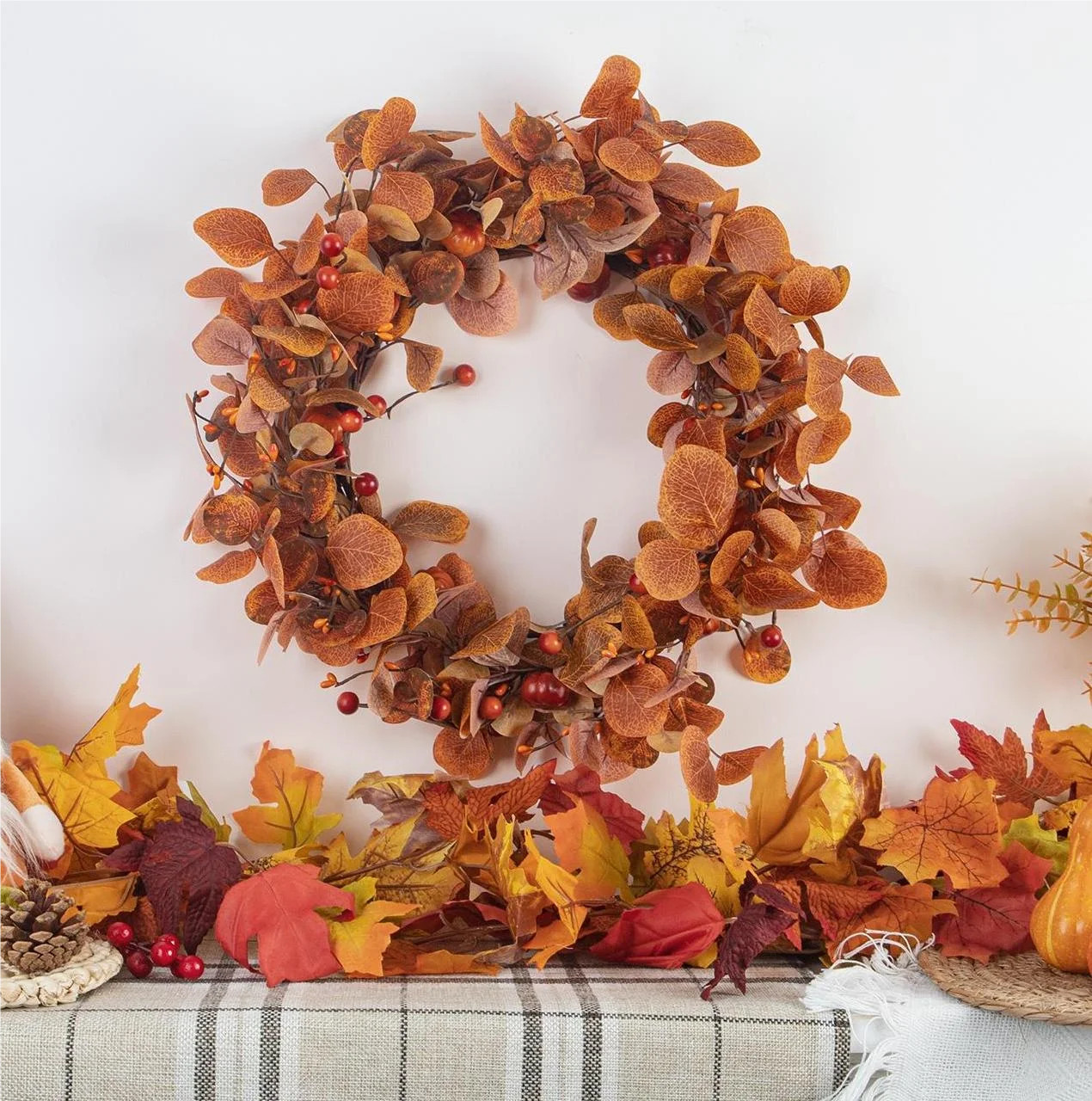 Scidweet Fall Wreaths for Front Door, 18" Artificial Eucalyptus Leaves Autumn Wreaths Modern Farm... | Walmart (US)