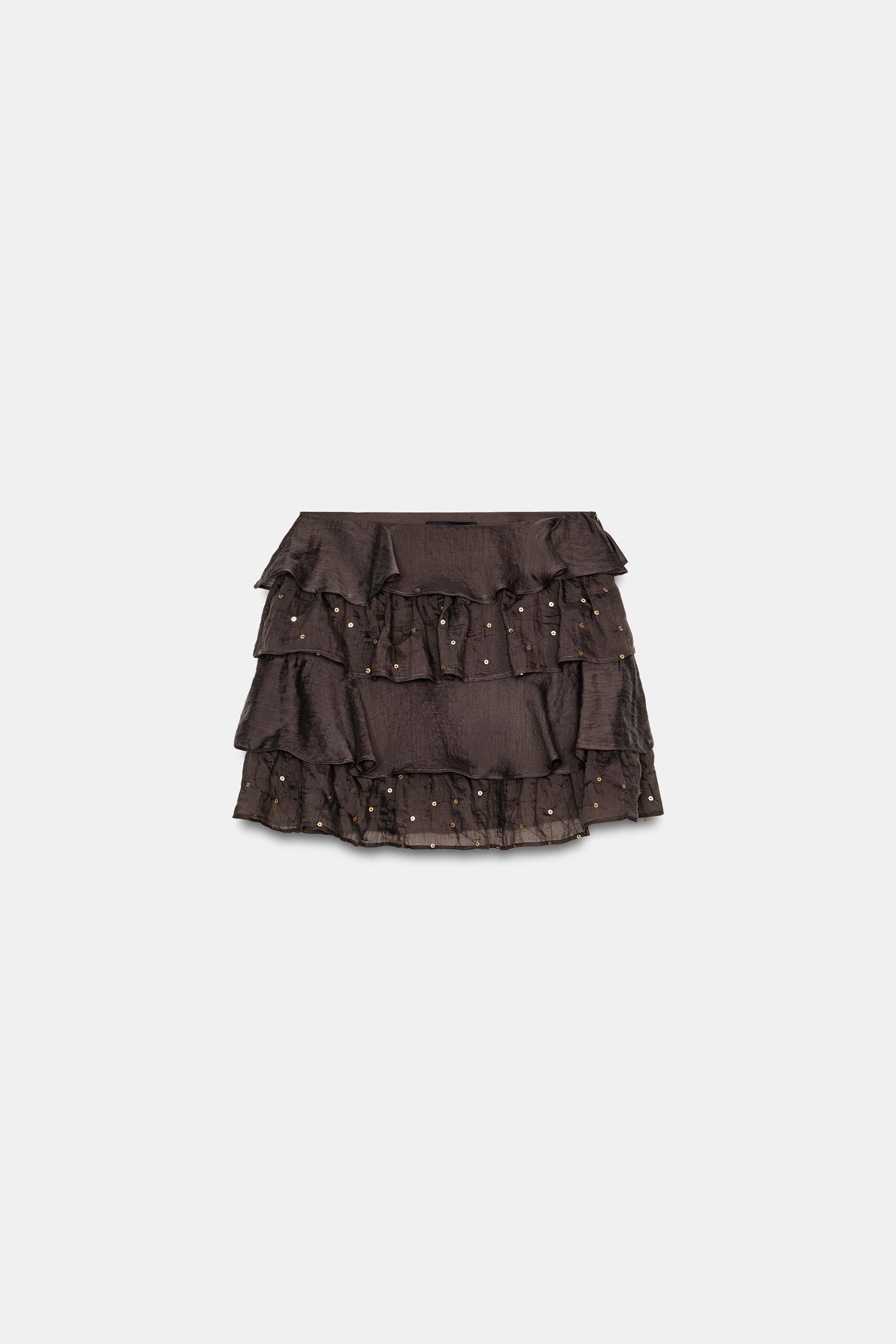 RUFFLED SEQUIN MINI SKIRT | Zara US