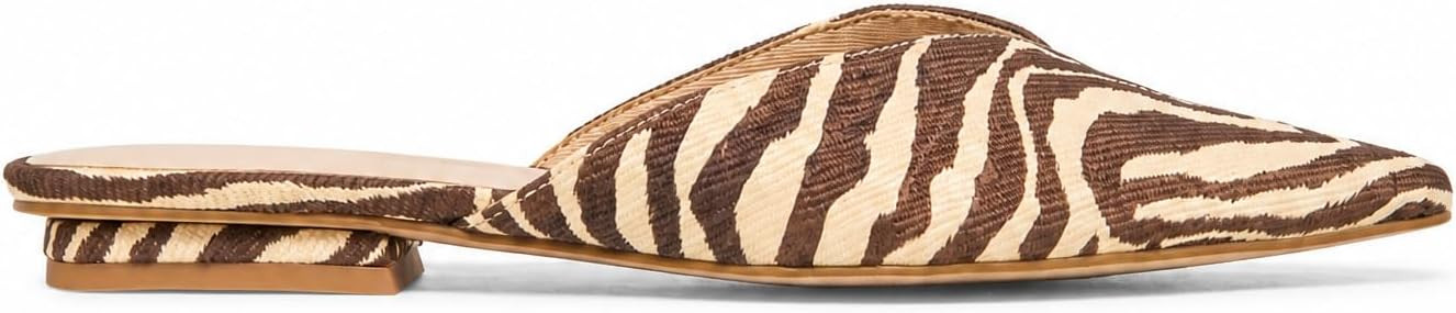 Raffia Flat Sandals for Women Pointed Toe Flats Low Heel Mules Casual Slip On Slide Sandals | Amazon (US)