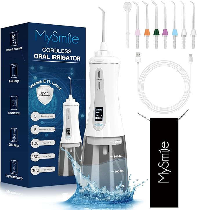 MySmile Powerful Cordless 350ML Water Dental Flosser Portable OLED Display Oral Irrigator with 5 ... | Amazon (US)