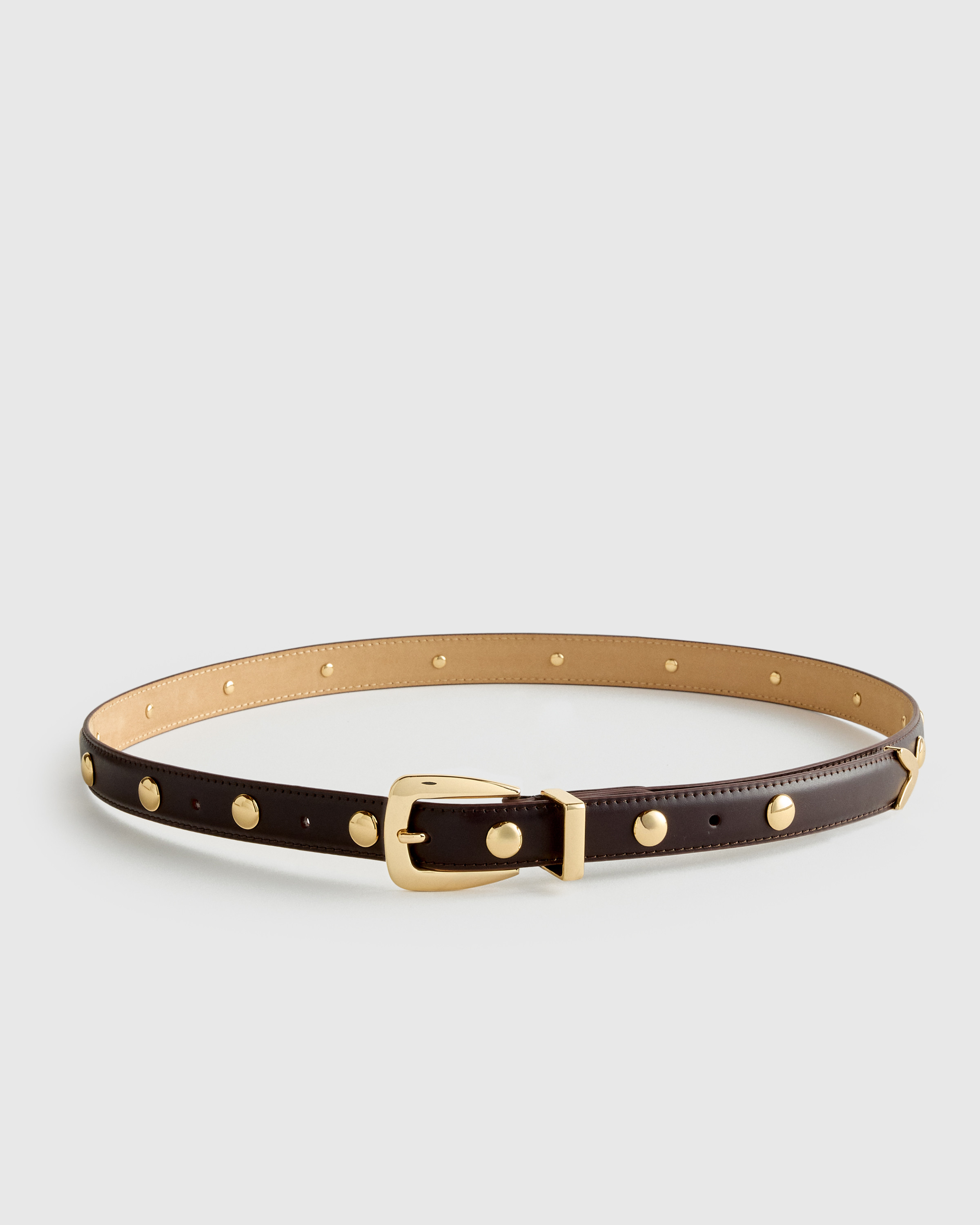 Quince | Women's Alyssa European Leather Studded Skinny Belt in Espresso Brown, Size Small | Quince