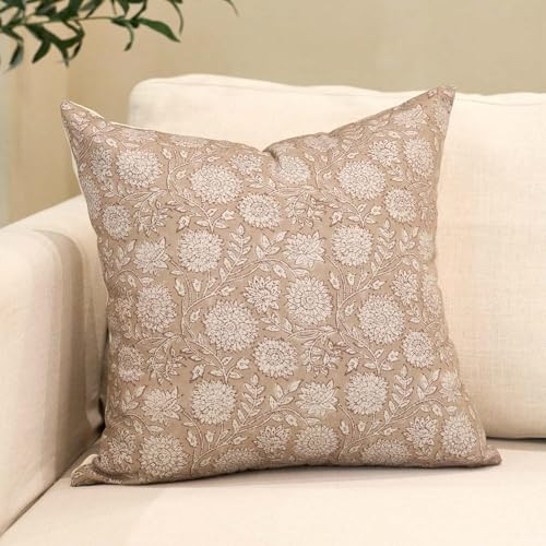 Amor Virisso Floral Pillow Covers 20x20 Throw Pillow Covers Vintage Block Print Pillow Cover Neut... | Amazon (US)