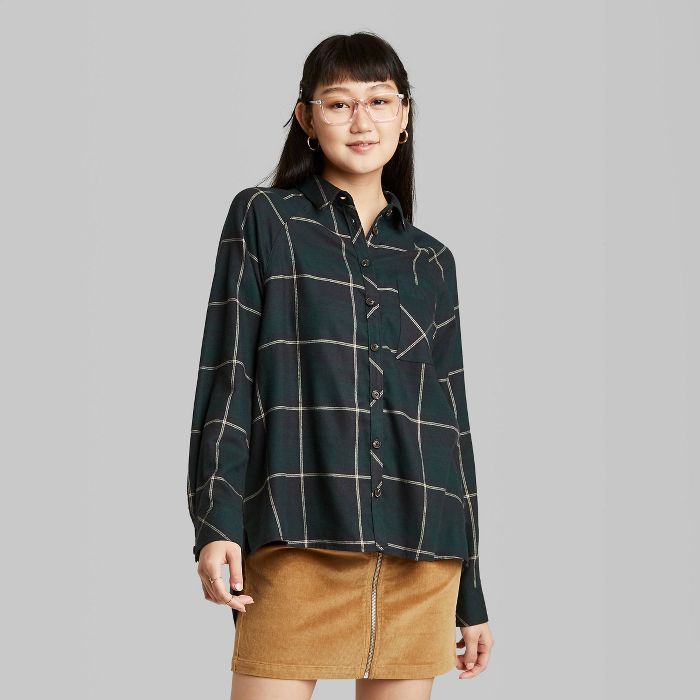 Women's Plaid Long Sleeve Oversized Button-Down Shirt - Wild Fable™ | Target