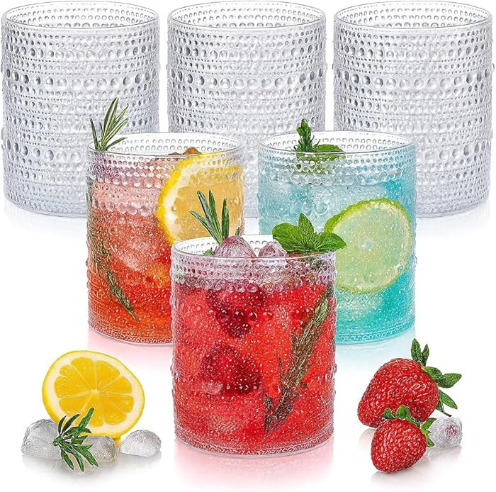 Plastic Hobnail Drinking Glasses Set of 6 Tritan Lowball Cups 14oz, Shatterproof & Unbreakable Ac... | Amazon (US)