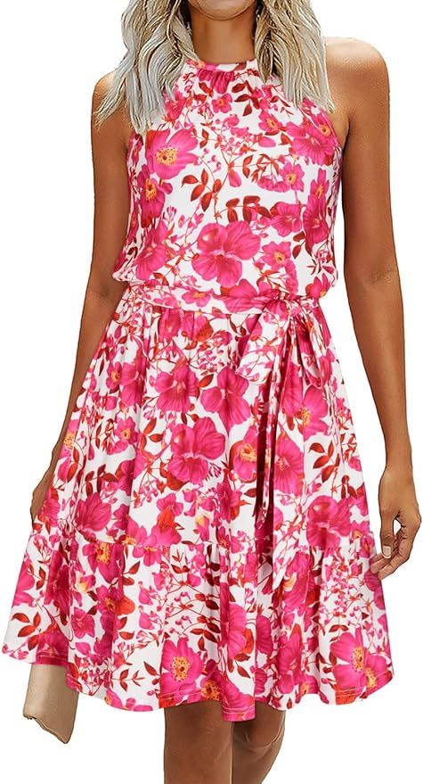 Newshows Women's 2024 Summer Dress Halter Casual Beach Vacation Outfits Hawaiian Dresses Ruffle B... | Amazon (US)