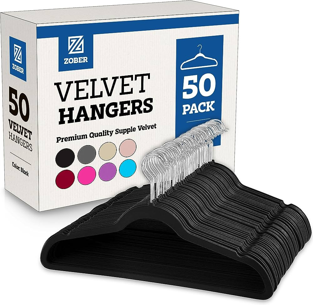 Zober Velvet Hangers 50 Pack - Heavy Duty Black Hangers for Coats, Pants & Dress Clothes - Non Sl... | Amazon (US)