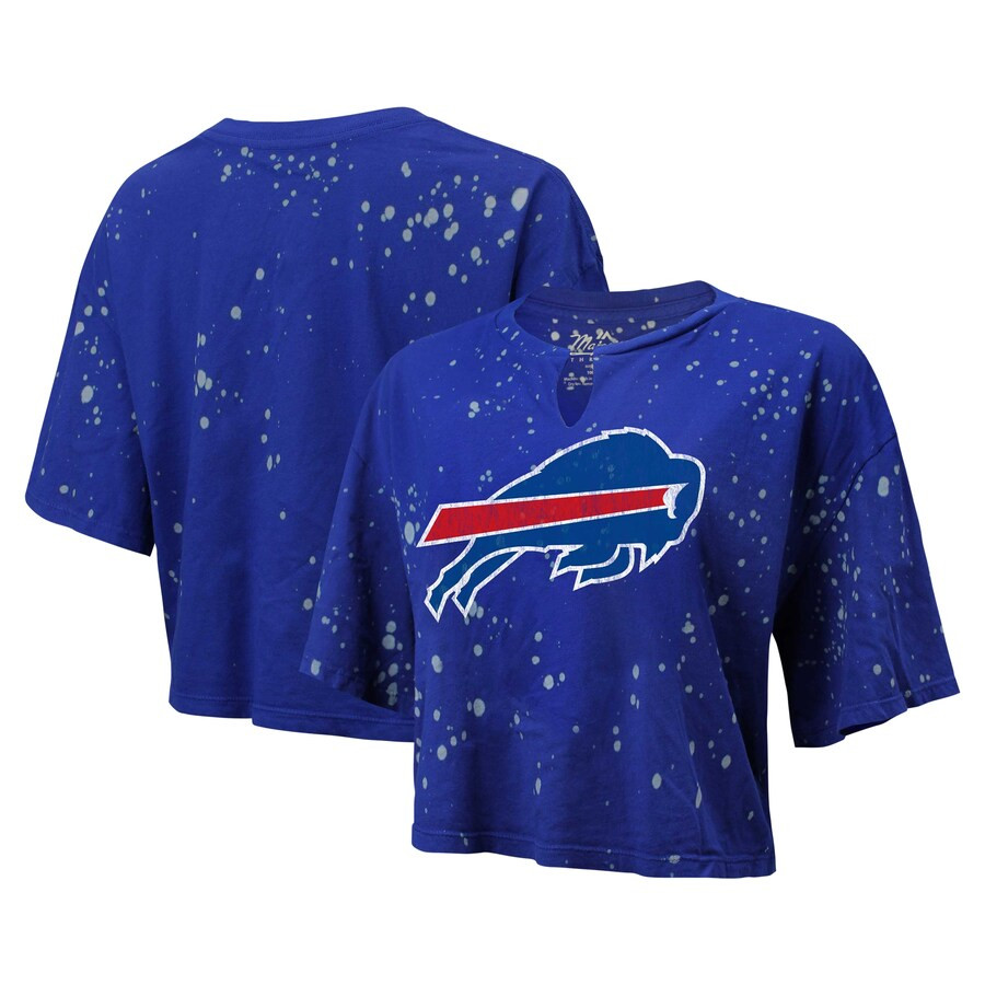 Buffalo Bills Majestic Threads Women's Bleach Splatter Notch Neck Crop T-Shirt - Royal | Fanatics