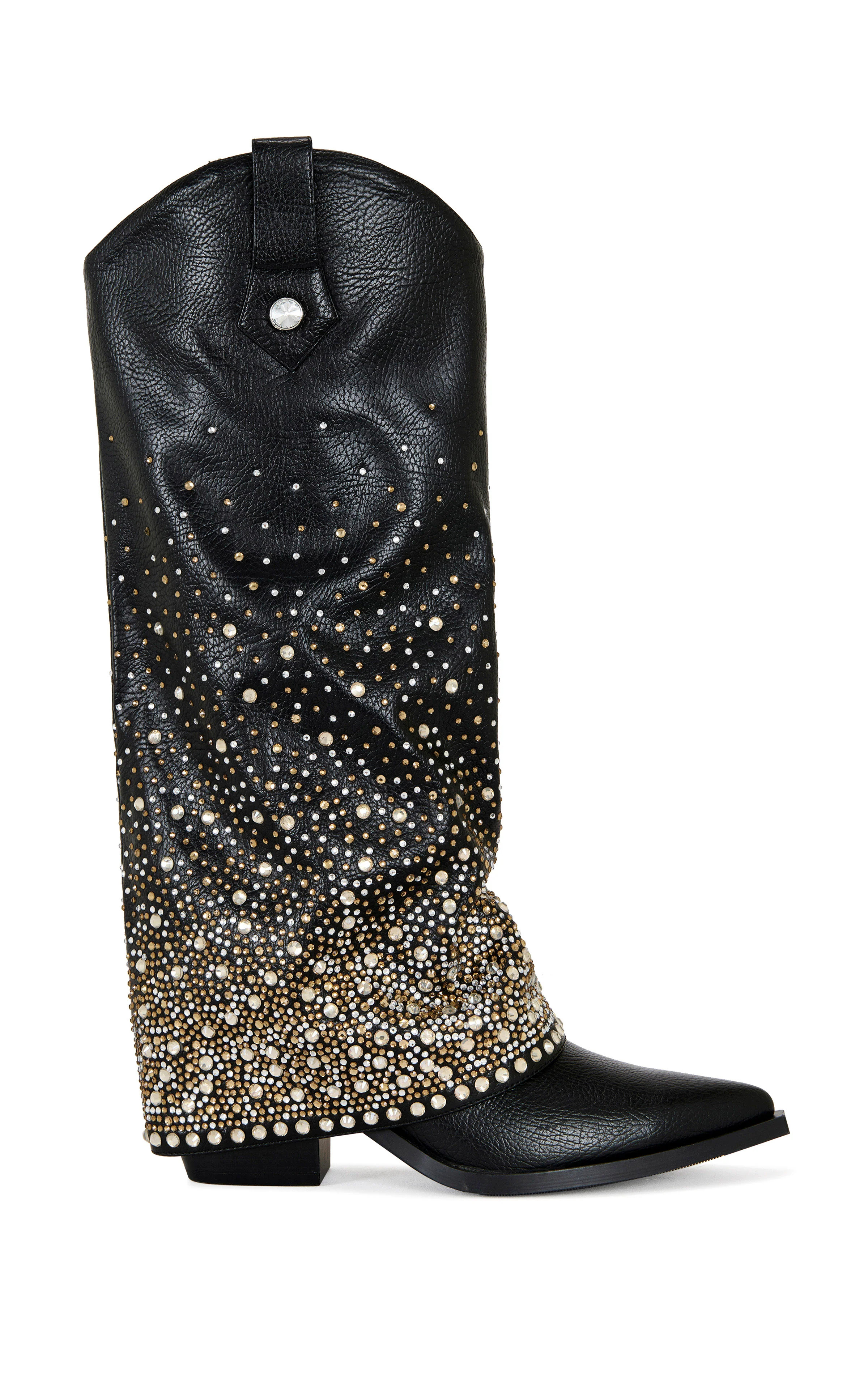 BETH-BLACK RHINESTONE FOLDOVER WESTERN BOOT | Azalea Wang