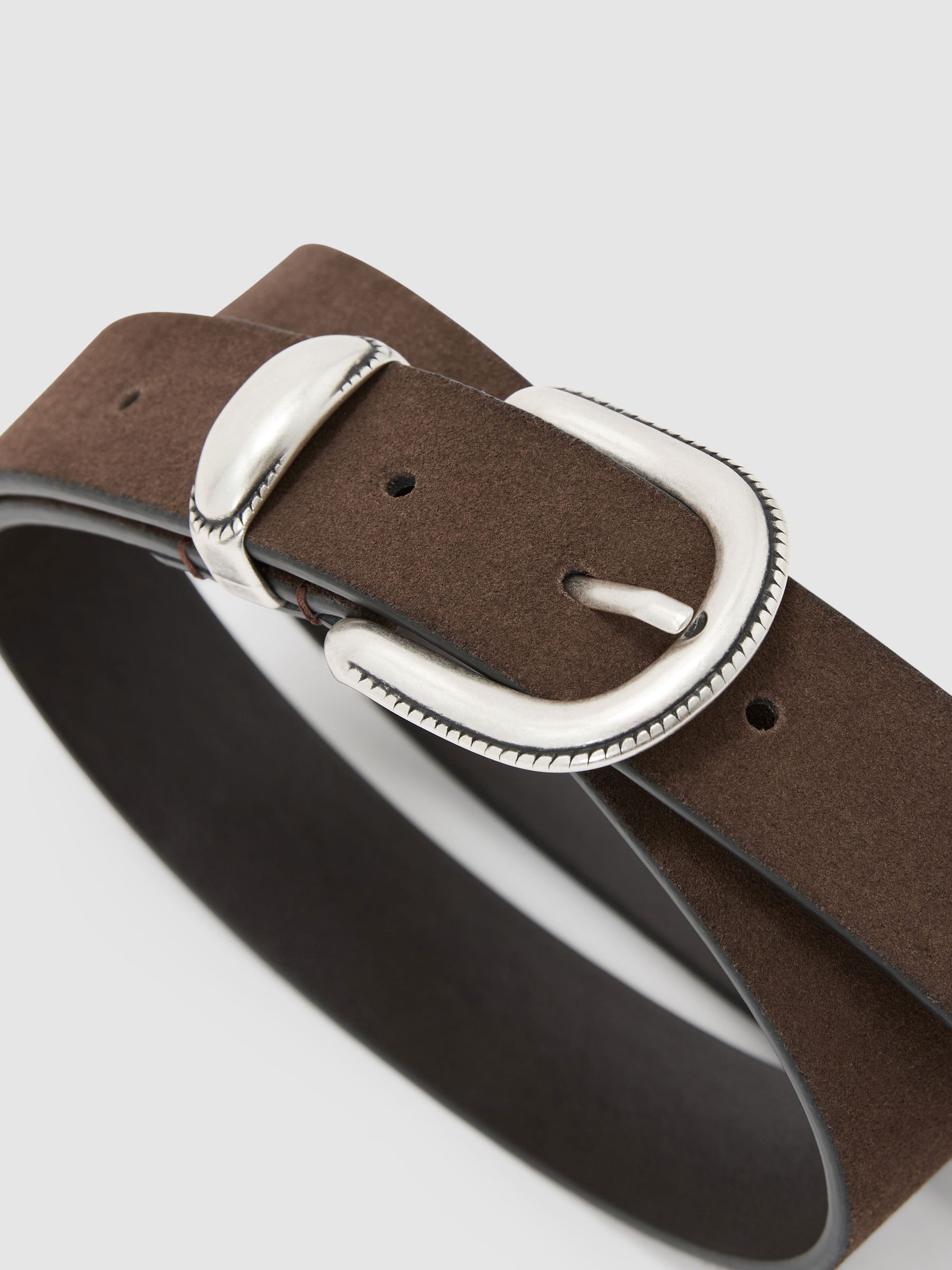 Reiss Suede Western Belt in Chocolate Brown - REISS | Reiss UK