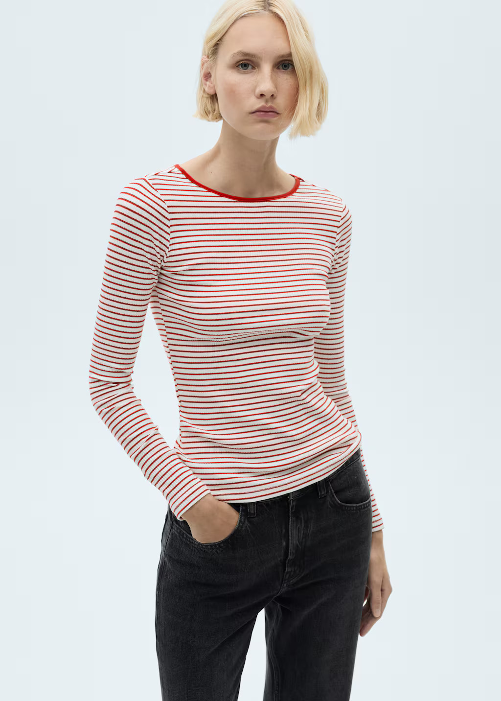 Striped rib T-shirt | Mango (US/MX/AU)