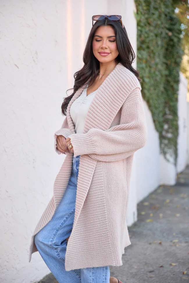 Harrisyn Tan Midi Duster Cardigan | Pink Lily