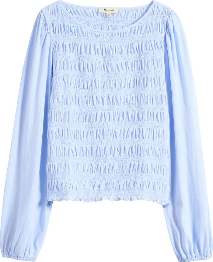Smocked Boat Neck Long Sleeve Cotton Top | Nordstrom