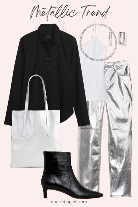 Casual date night outfit. #metallic #silverpants #styleinspo #datenightoutfit

#LTKSeasonal #LTKover40 #LTKfindsunder100