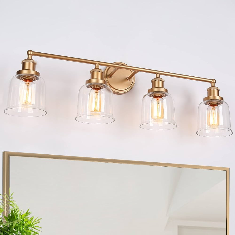 Bathroom Vanity Light Fixtures, 30’’ Large Gold Vanity Lights for Bathroom, 4-Light Gold Bath... | Amazon (US)