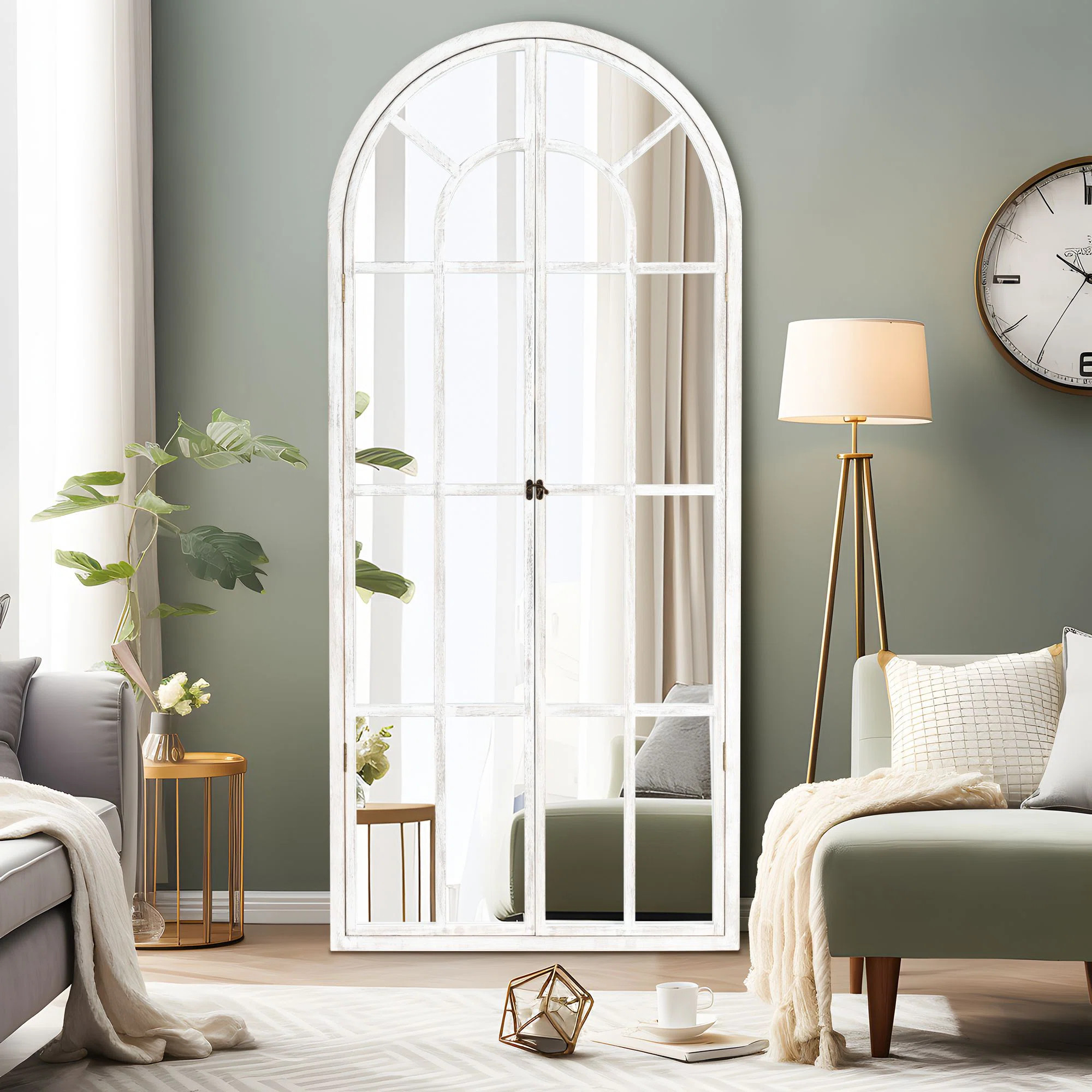 71"×31" Arch Wood Full Length Wall Mirror with Window Pane Frame | Wayfair North America