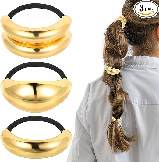 PEOVLVN 3 Pcs Hair Cuffs for Ponytails, Gold Hair Ties Fashion Glossy Gold Hair Cuffs Metal Hair ... | Amazon (UK)