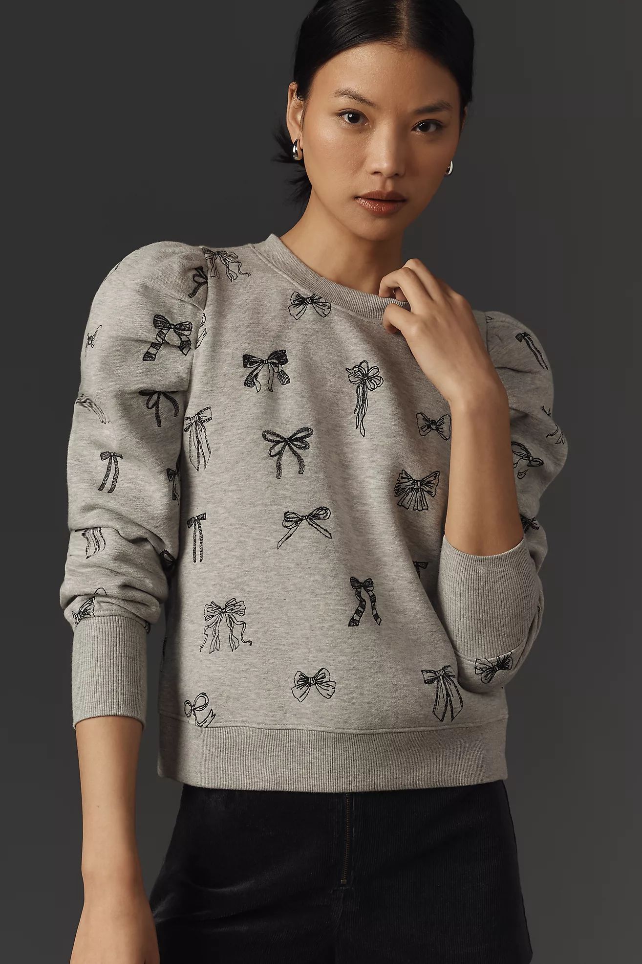 Maeve Puff-Sleeve Embroidered Sweatshirt | Anthropologie (US)