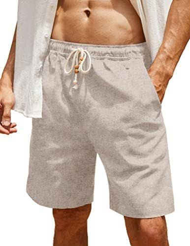 COOFANDY Men's Linen Shorts Casual Elastic Waist Drawstring Summer Beach Shorts | Amazon (US)