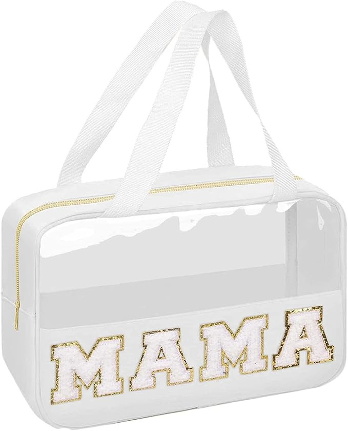 Sineda Chenille Letter Makeup Bag Clear Zipper Pouch with Patches Cosmetic Preppy Bag PVC Transpa... | Amazon (US)