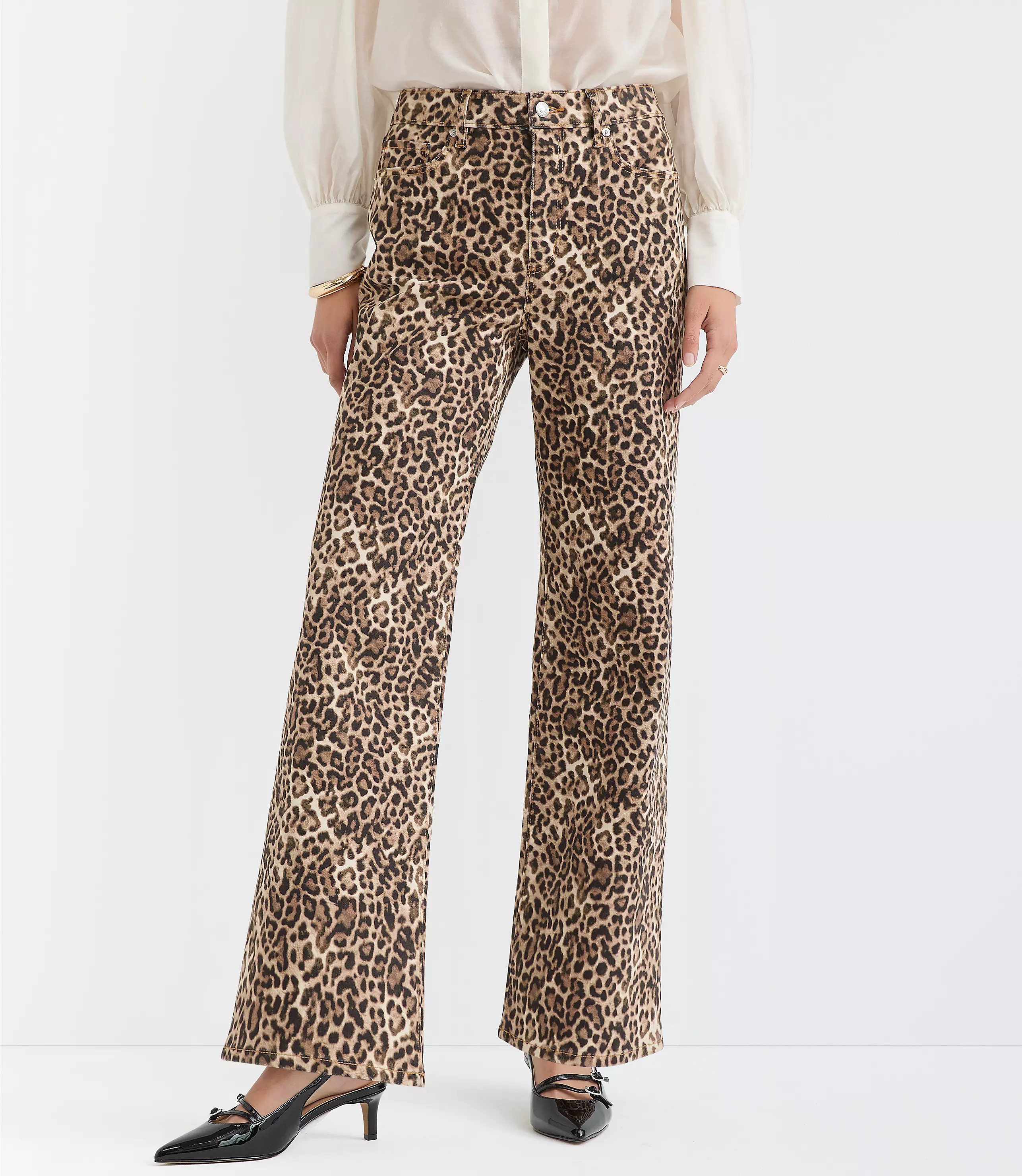 Curvy High Rise Wide Leg Jeans in in Leopard Print | LOFT