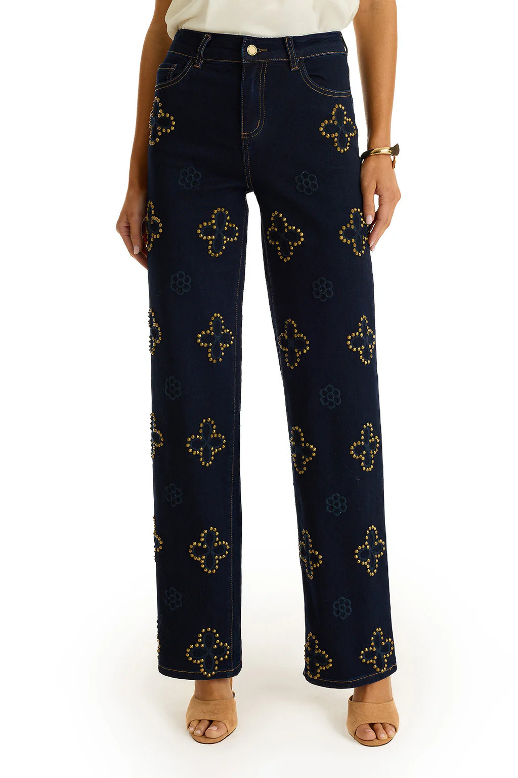 Kaia Studded High Rise Jean - Indigo | The Noli Shop