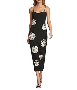 Antonio Melani Jolie Stretch Crepe Sweetheart Neck Floral Applique Sheath Midi Dress - 12 | Dillard's