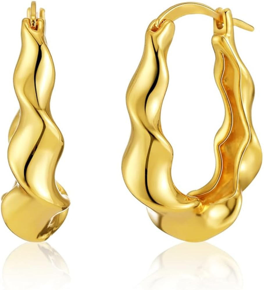 Chunky Gold Hoop Earring for Women, 18K Gold Plated Lightweight Thick Gold Hoops Earrings, Hypoal... | Amazon (US)