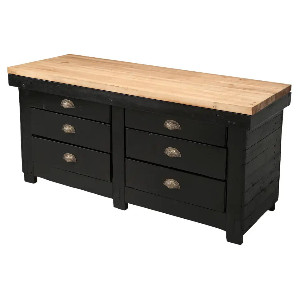 Vintage American Industrial Work Table, Repurposed Butcher Block Kitchen Island | 1stDibs