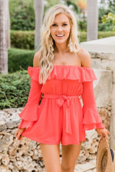 Always My Sweetest Love Coral Romper SALE | The Pink Lily Boutique