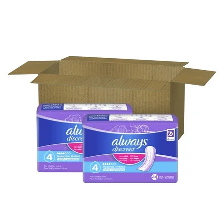 Always Discreet Adult Incontinence Pads for Women, Moderate Absorbency, Long Length, Postpartum Pads, 88 CT | Walmart (US)