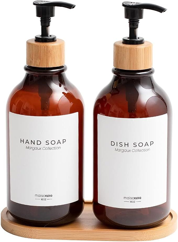 MaisoNovo Dish Soap Dispenser for Kitchen Sink w. Bamboo Pump and Soap Tray | Bathroom Soap Dispe... | Amazon (US)