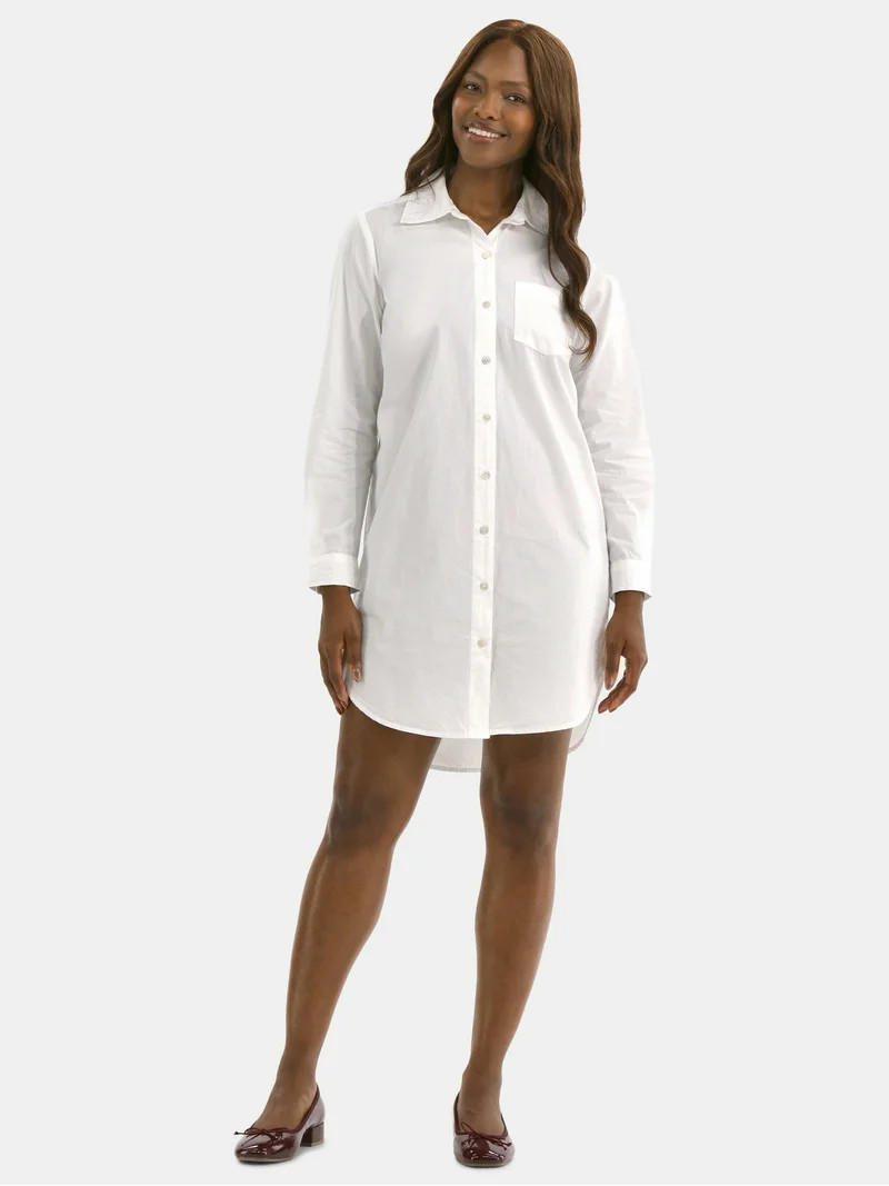 Time and Tru Women's Poplin Mini Shirt Dress, Sizes XS-3XL | Walmart (US)