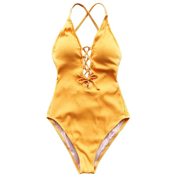 Cupshe Women's Yellow V Neck One Piece Swimsuit Lace Up Monokini, M | Walmart (US)