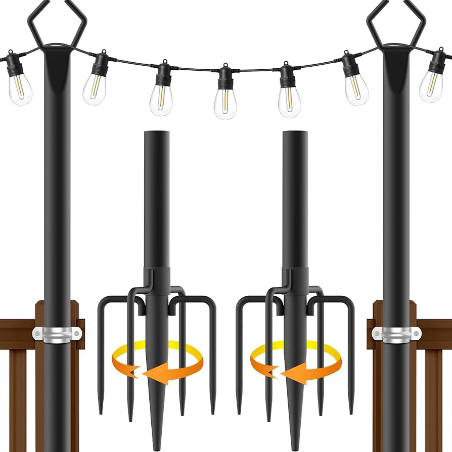 AILBTON 2 Pack 10Ft String Light Poles for Outdoor String Lights, Metal Fork Poles Stand for Pati... | Amazon (US)