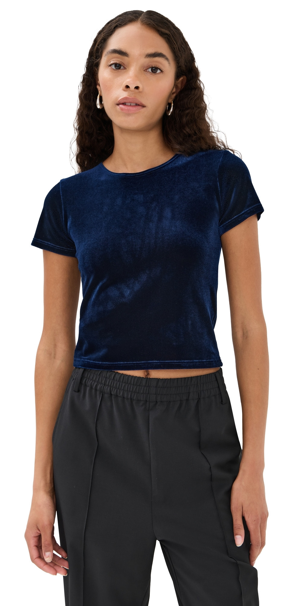 LE BOP Eloise Velvet Crop Tee Navy XXL | Shopbop