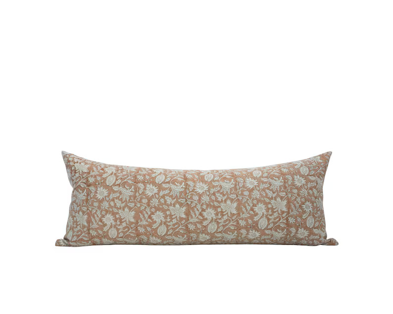 JULIA || 14x36 Rust Floral Pillow Cover Brown Floral Pillow Block Print Pillow Floral Lumbar Pill... | Etsy (US)