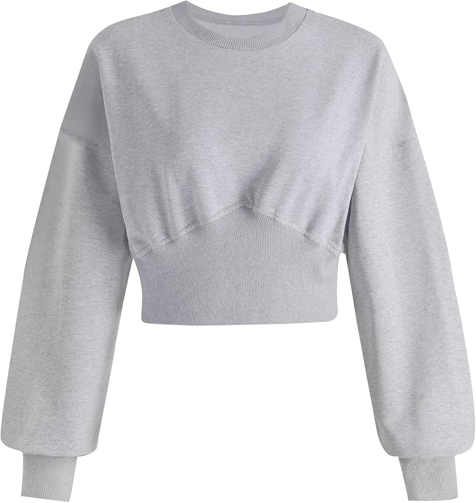 MISSACTIVER Women Casual Crewneck Crop Sweatshirt Solid Long Sleeve Drop Shoulder Pullovers Ribbe... | Amazon (US)