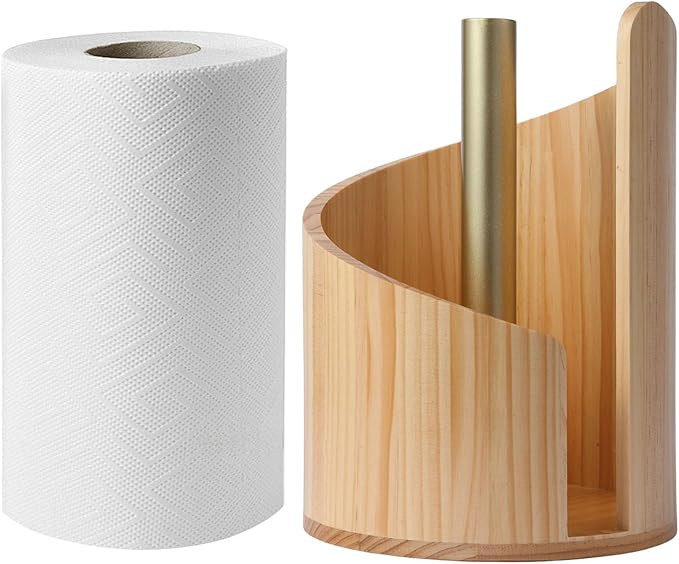Paper Towel Holder Countertop with Wood Round Base and Iron Holder,Holds Mega Roll,Holder Stand f... | Amazon (US)