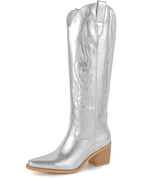 Pasuot Western Cowboy Boots for Women - Knee High Wide Calf Cowgirl Boots with Classic Embroidere... | Amazon (US)