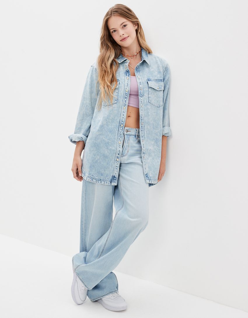 AE Oversized Denim Button-Up Shirt | American Eagle Outfitters (US & CA)