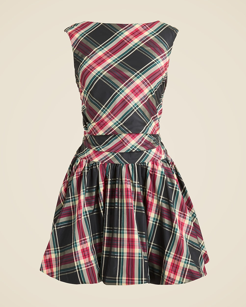 Ruched bubble-hem dress in Stewart tartan taffeta | J. Crew US