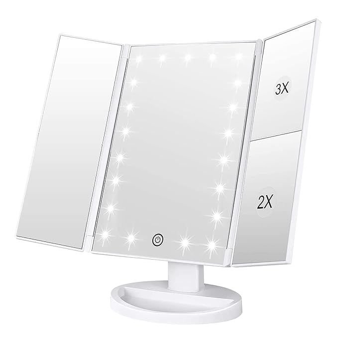 WEILY Tabletop Mount Makeup Mirror with 21 LED Lights,Two Power Supply, Touch Screen and 1x/2x/3x... | Amazon (US)