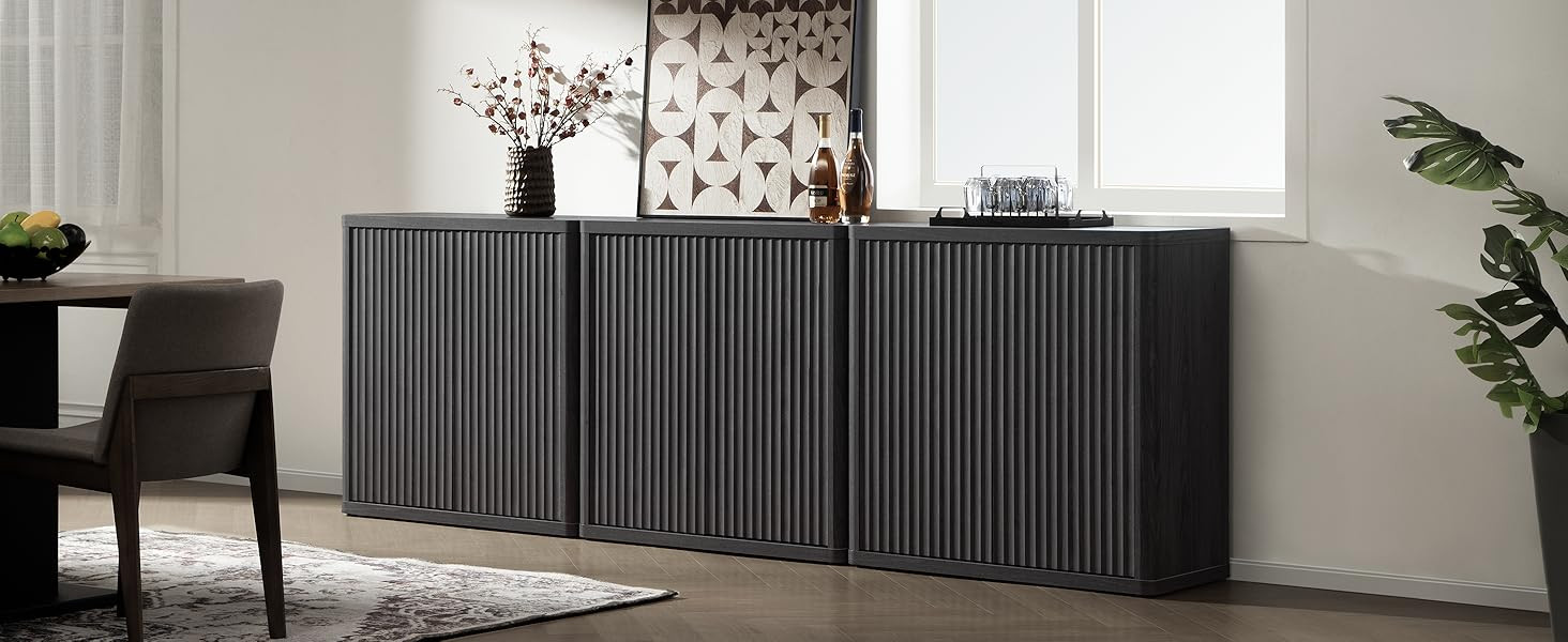 SICOTAS Buffet Cabinet with Storage Sideboard Accent Modern Credenza with Doors & Shelves Fluted ... | Amazon (US)